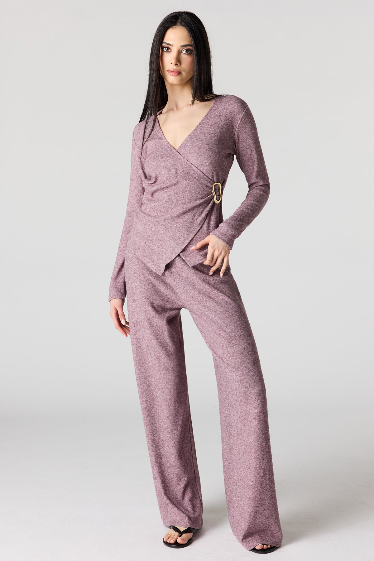 Alt View 3. Metal Ring Wrap Long Sleeve Top - Mauve