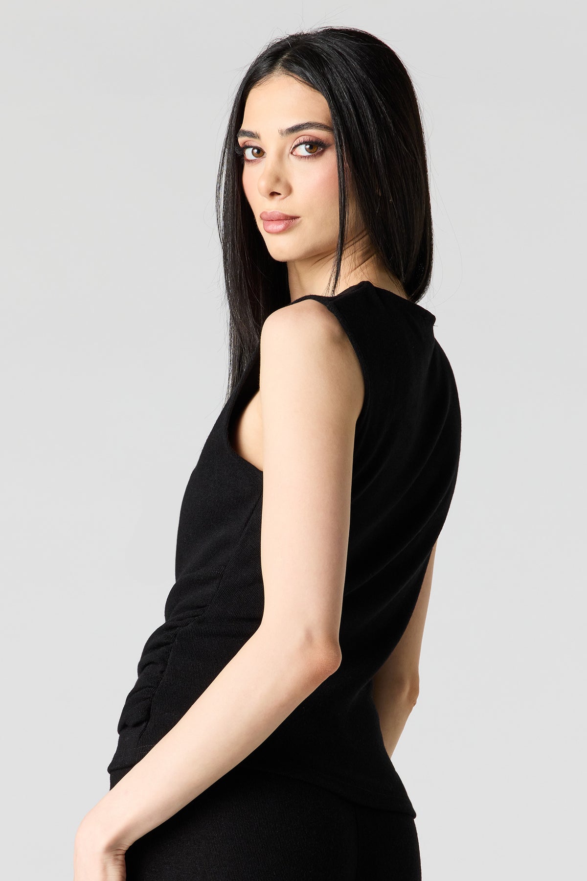 Alt View 2. Metal Ring Wrap High Neck Tank - Black