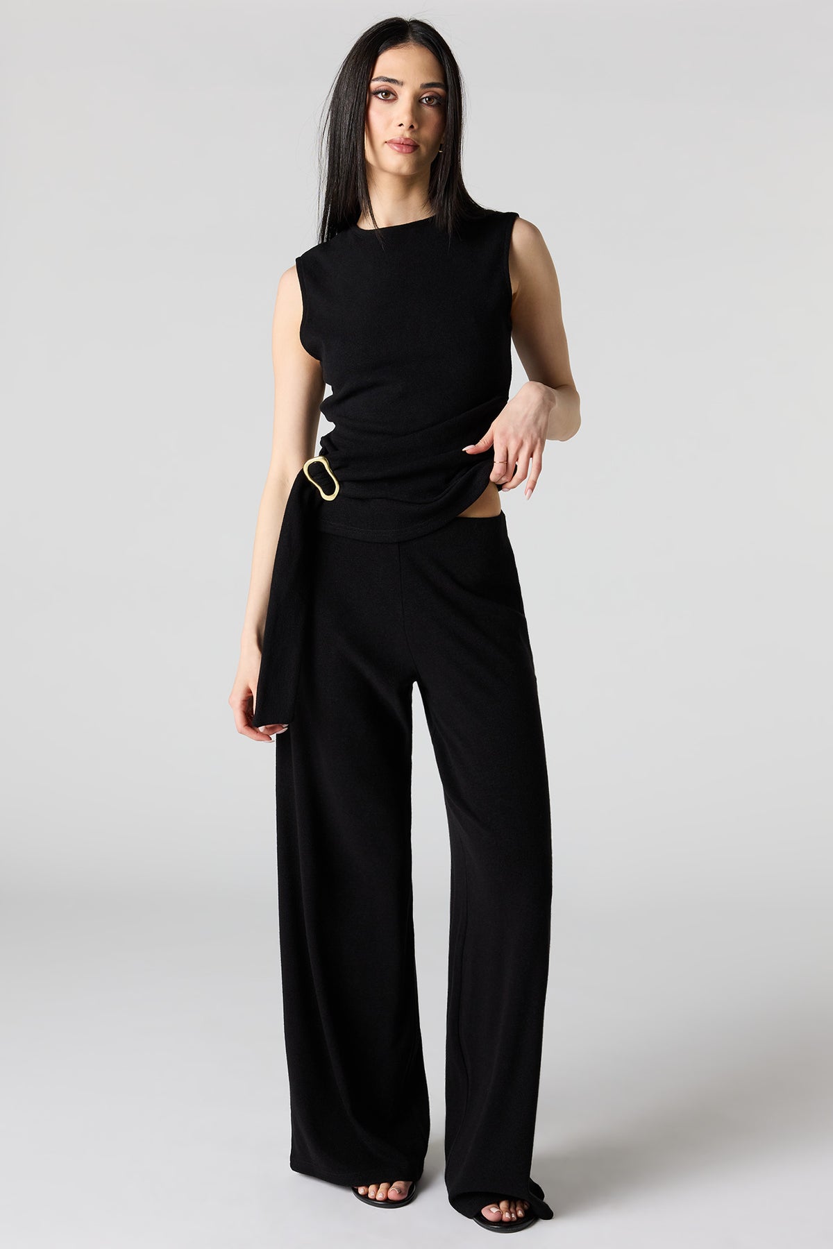 Alt View 3. Metal Ring Wrap High Neck Tank - Black