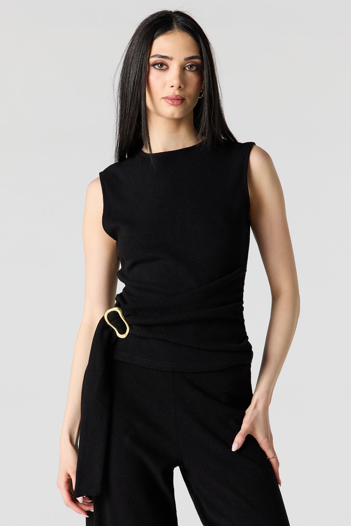 Metal Ring Wrap High Neck Tank - Black