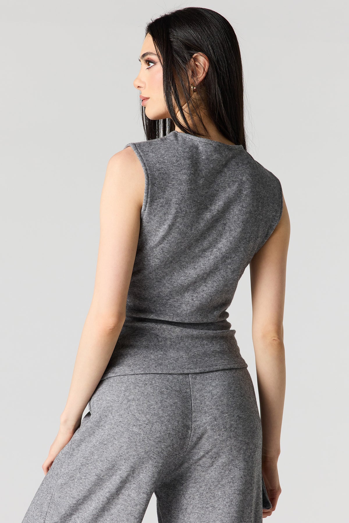 Alt View 2. Metal Ring Wrap High Neck Tank - Dark Grey