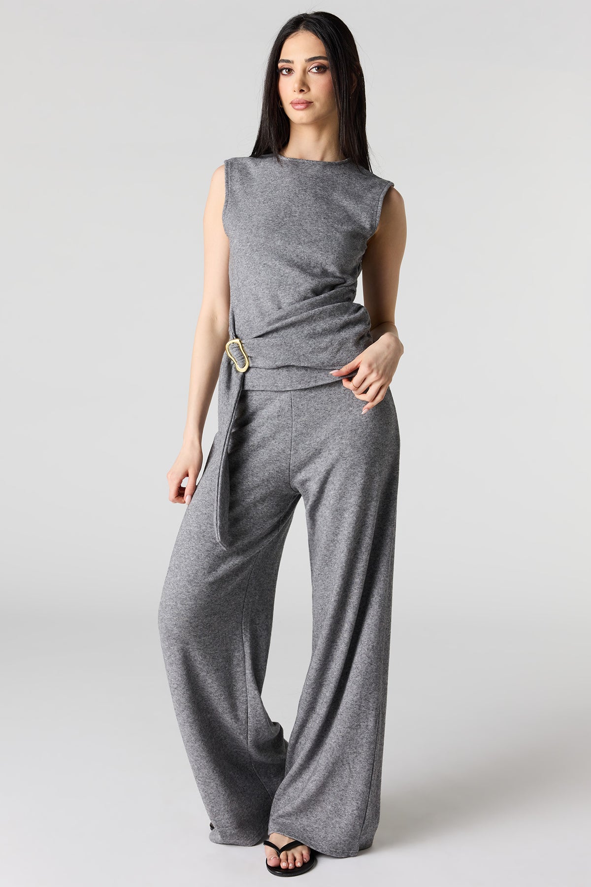 Alt View 3. Metal Ring Wrap High Neck Tank - Dark Grey
