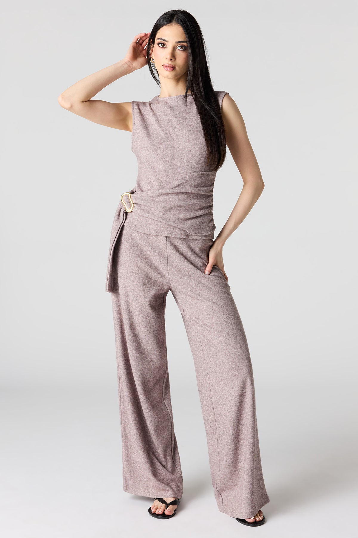 Alt View 3. Metal Ring Wrap High Neck Tank - Taupe