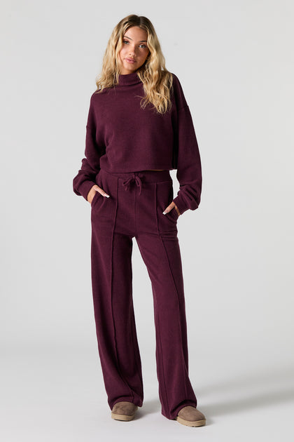 Ribbed Knit Wide Leg Drawstring Pant