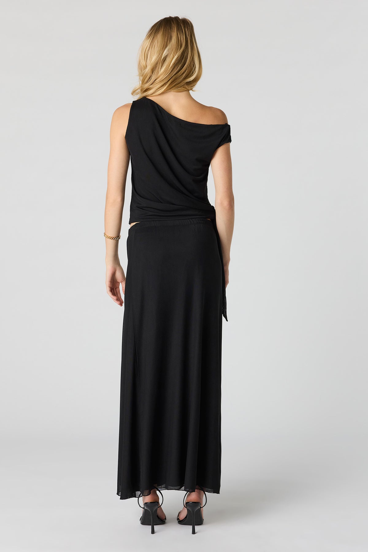 Alt View 3. Mesh Slit Maxi Skirt - Black