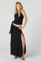 Mesh Slit Maxi Skirt