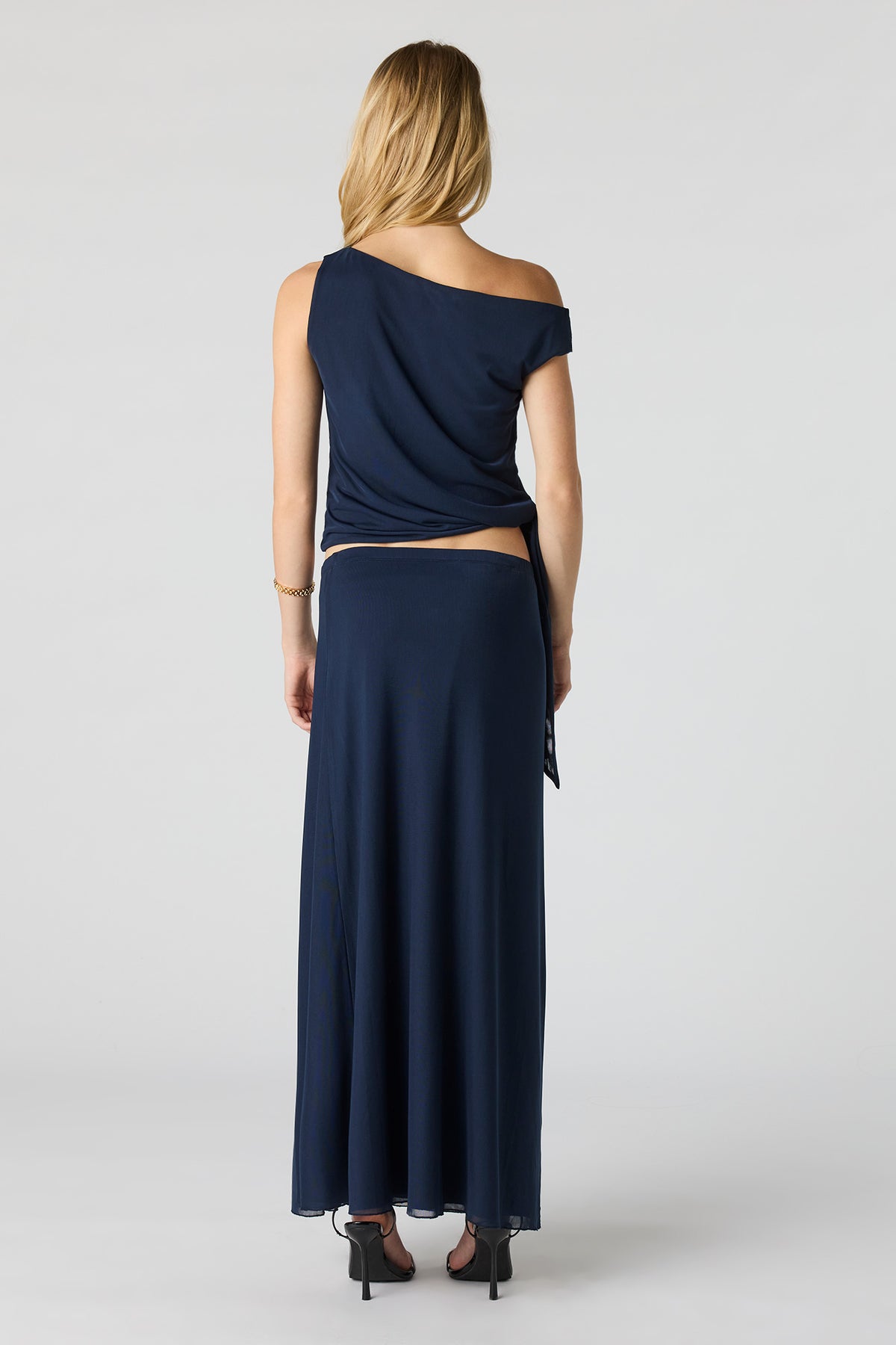 Alt View 3. Mesh Slit Maxi Skirt - Navy