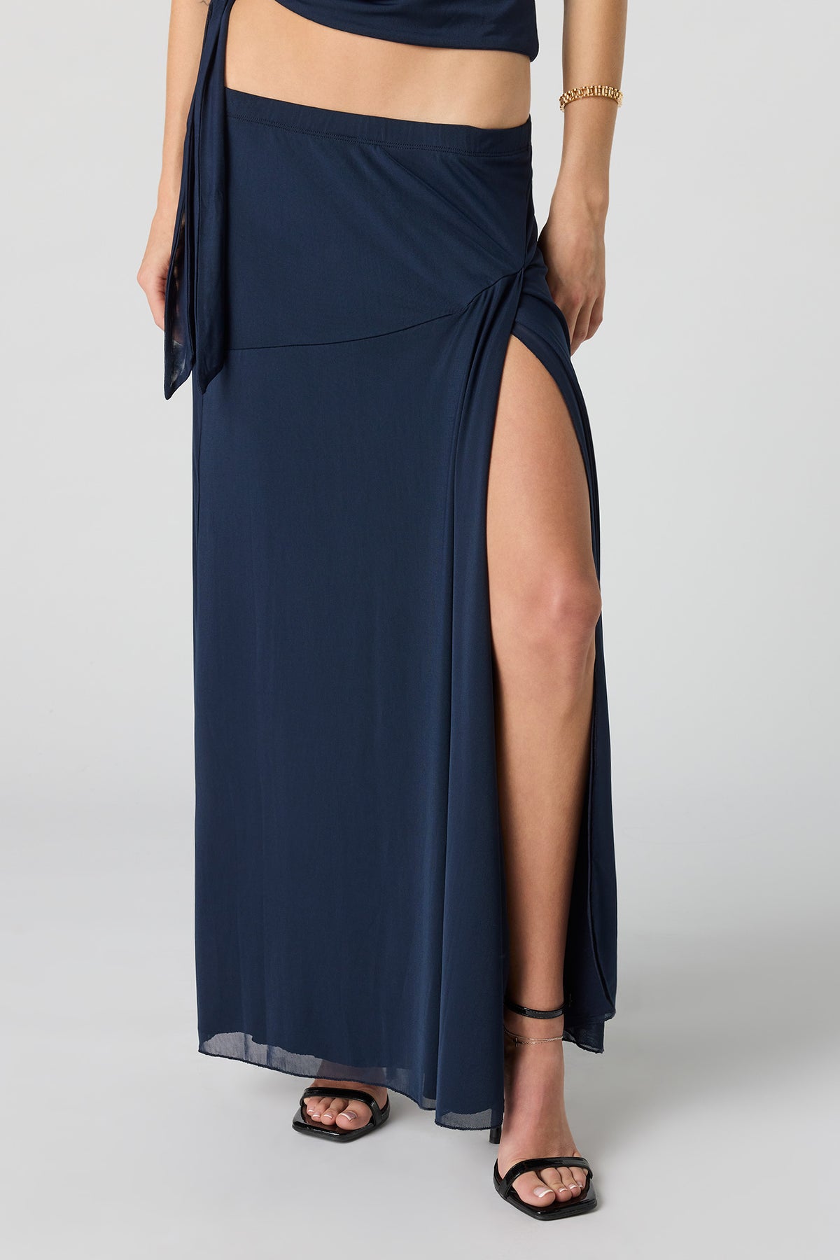 Alt View 4. Mesh Slit Maxi Skirt - Navy