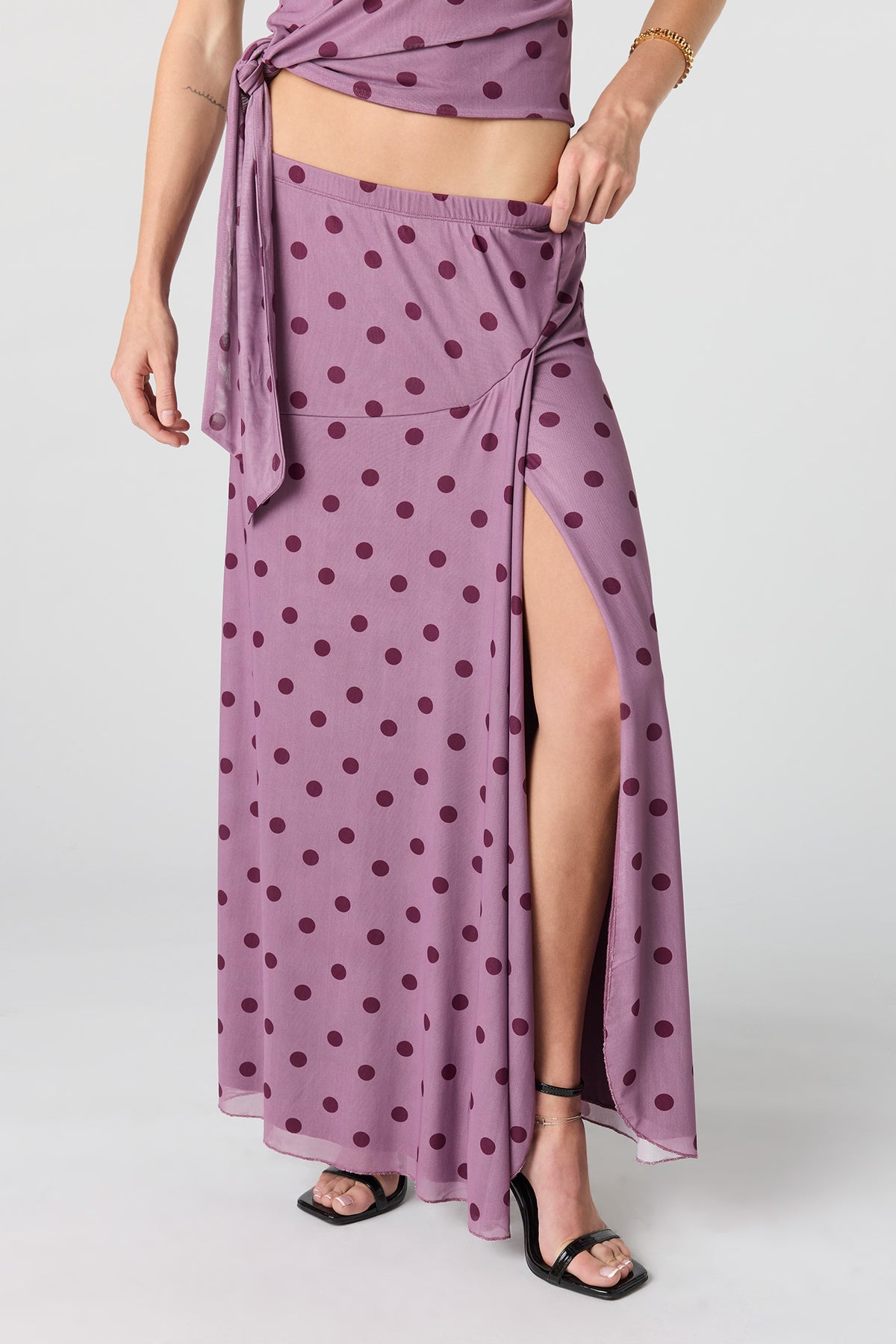 Alt View 4. Mesh Slit Maxi Skirt - Purple