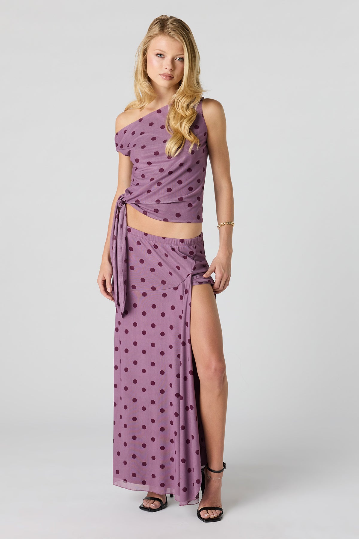 Mesh Slit Maxi Skirt - Purple