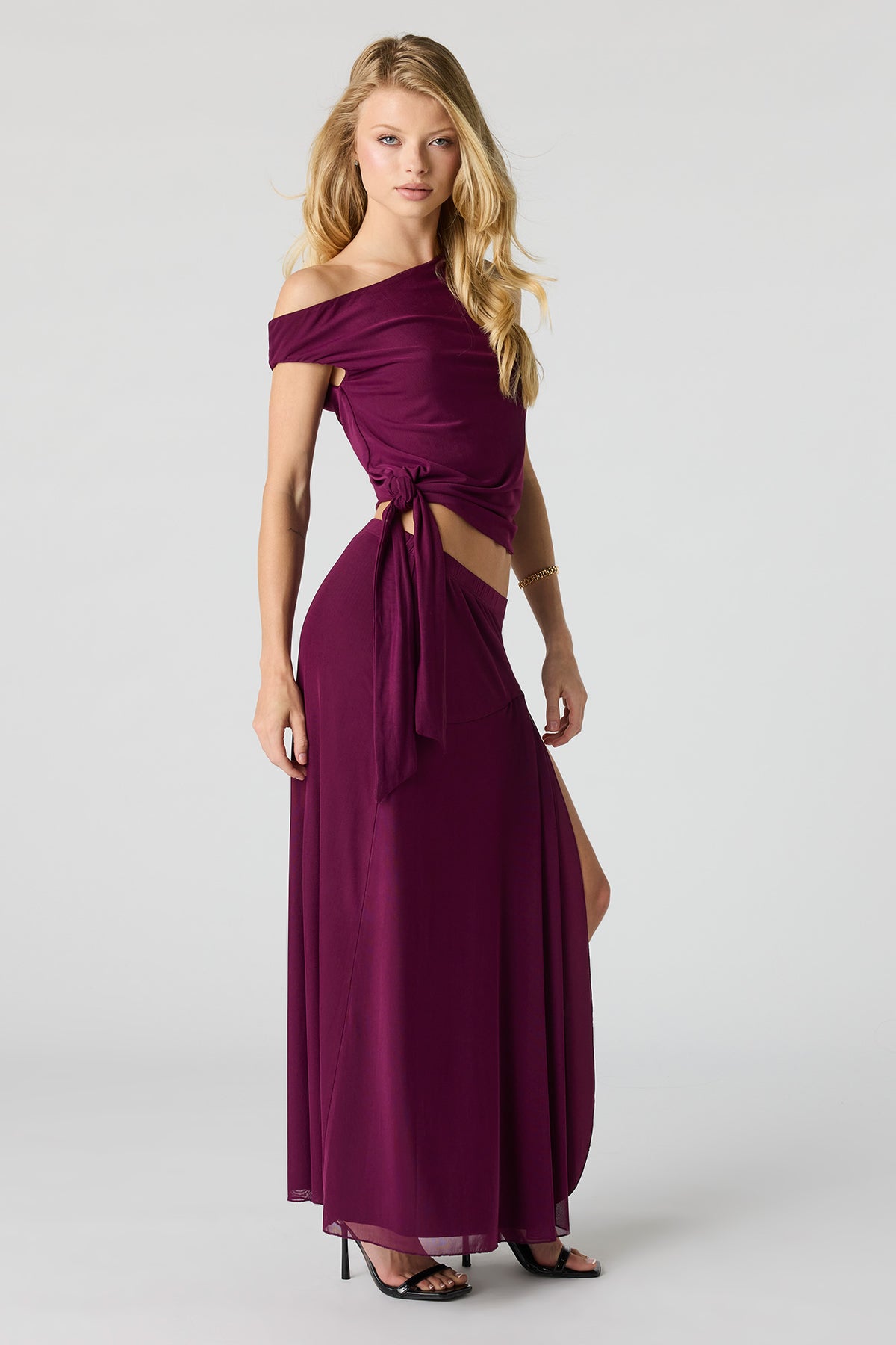 Alt View 2. Mesh Slit Maxi Skirt - Plum
