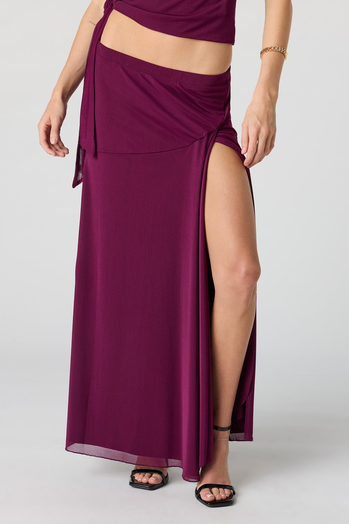 Alt View 4. Mesh Slit Maxi Skirt - Plum