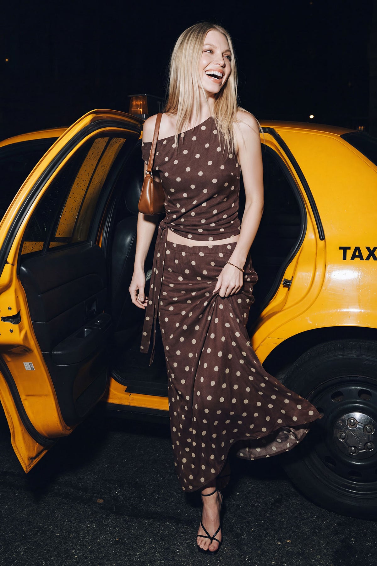 Mesh Slit Maxi Skirt - Brown