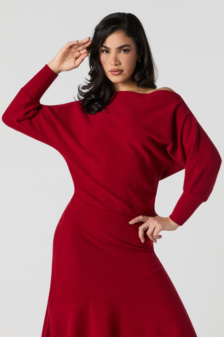 Haut en tricot côtelé à manche longue et encolure bateau