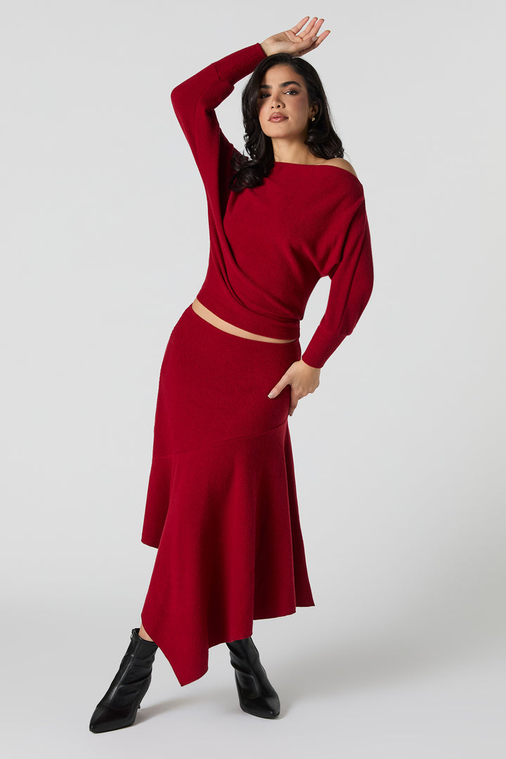 Jupe midi en tricot côtelé asymétrique