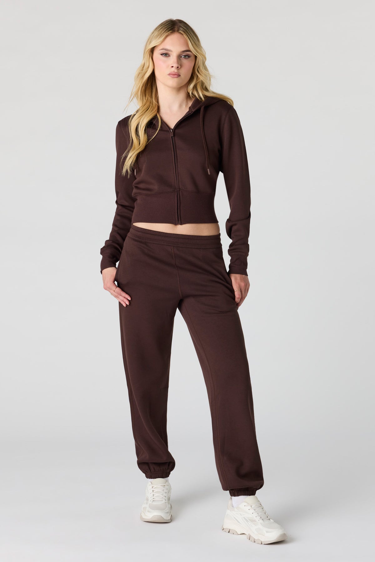 Alt View 3. Luxe Scuba Zip Hoodie - Brown