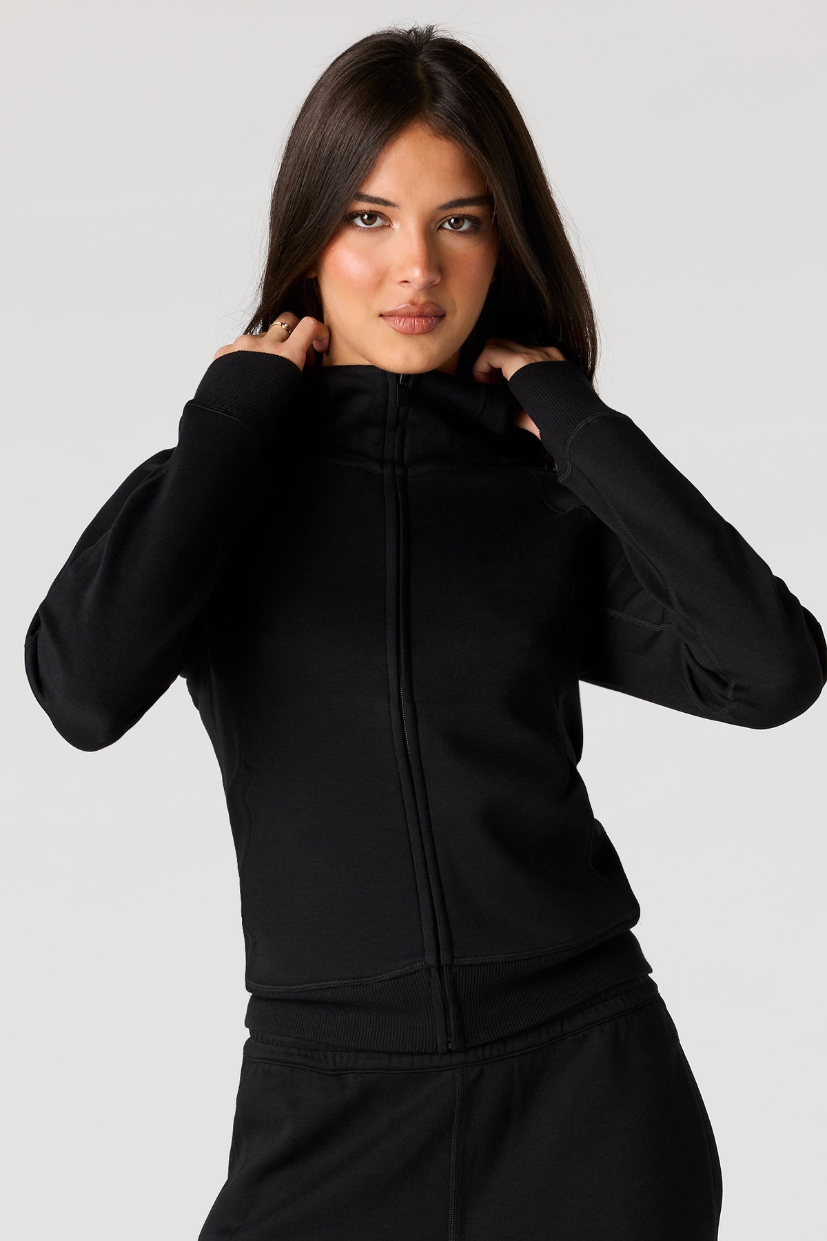 Luxe Scuba Zip Hoodie - Black