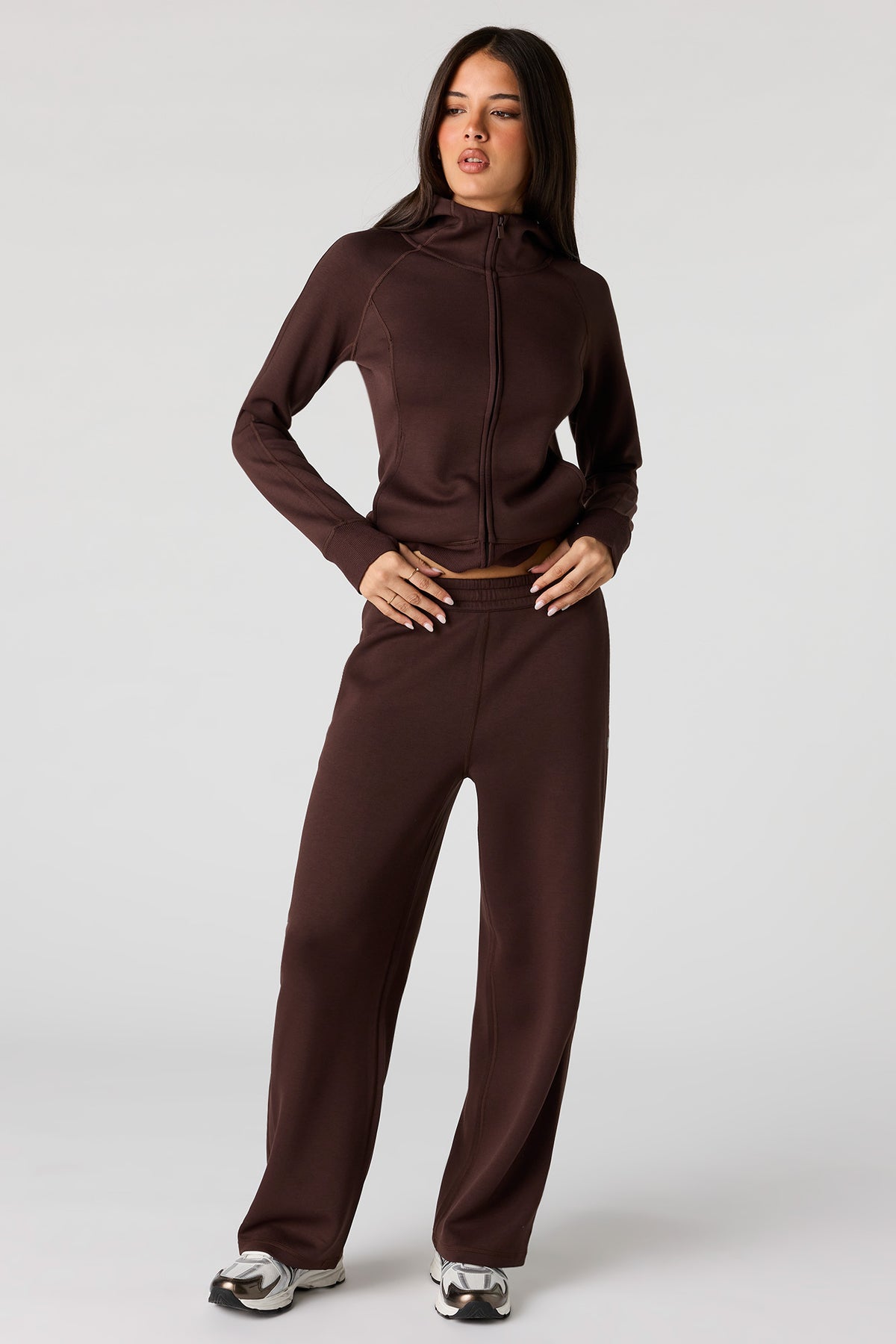 Alt View 3. Luxe Scuba Zip Hoodie - Brown