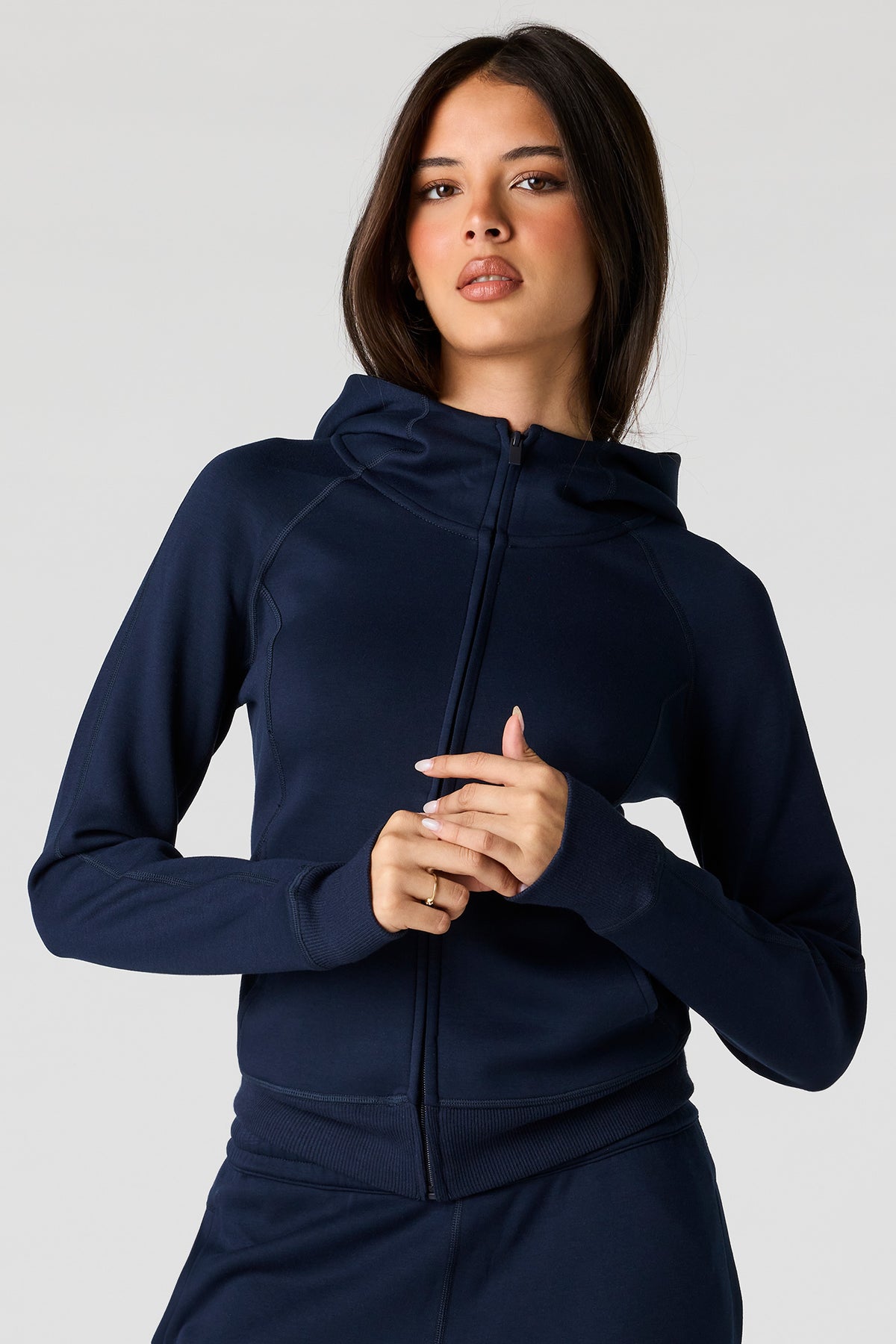 Luxe Scuba Zip Hoodie - Navy