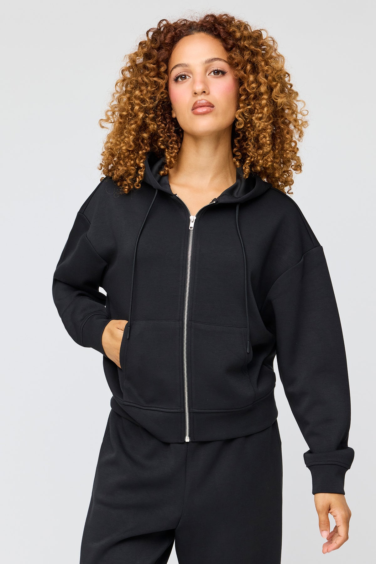 Luxe Scuba Zip Hoodie - Black