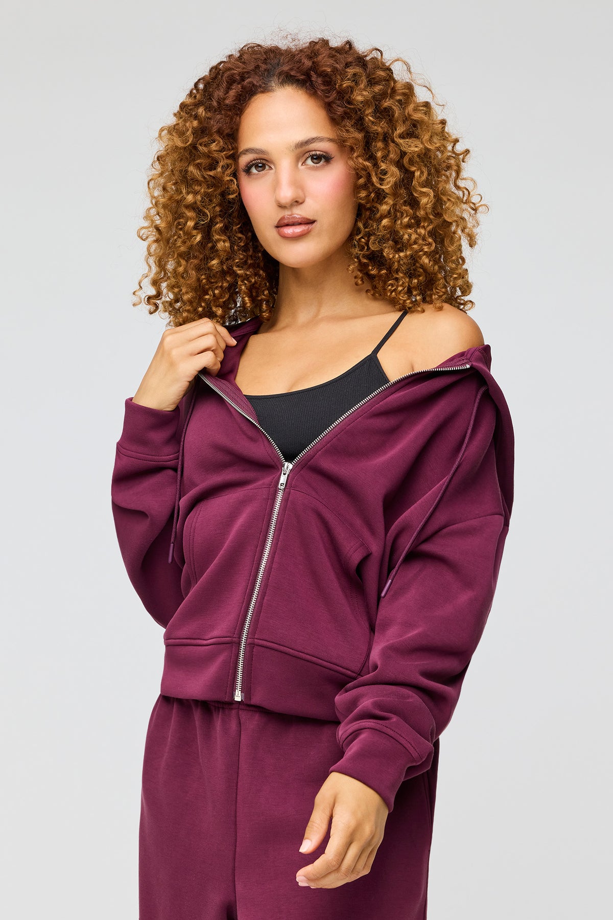 Luxe Scuba Zip Hoodie - Burgundy