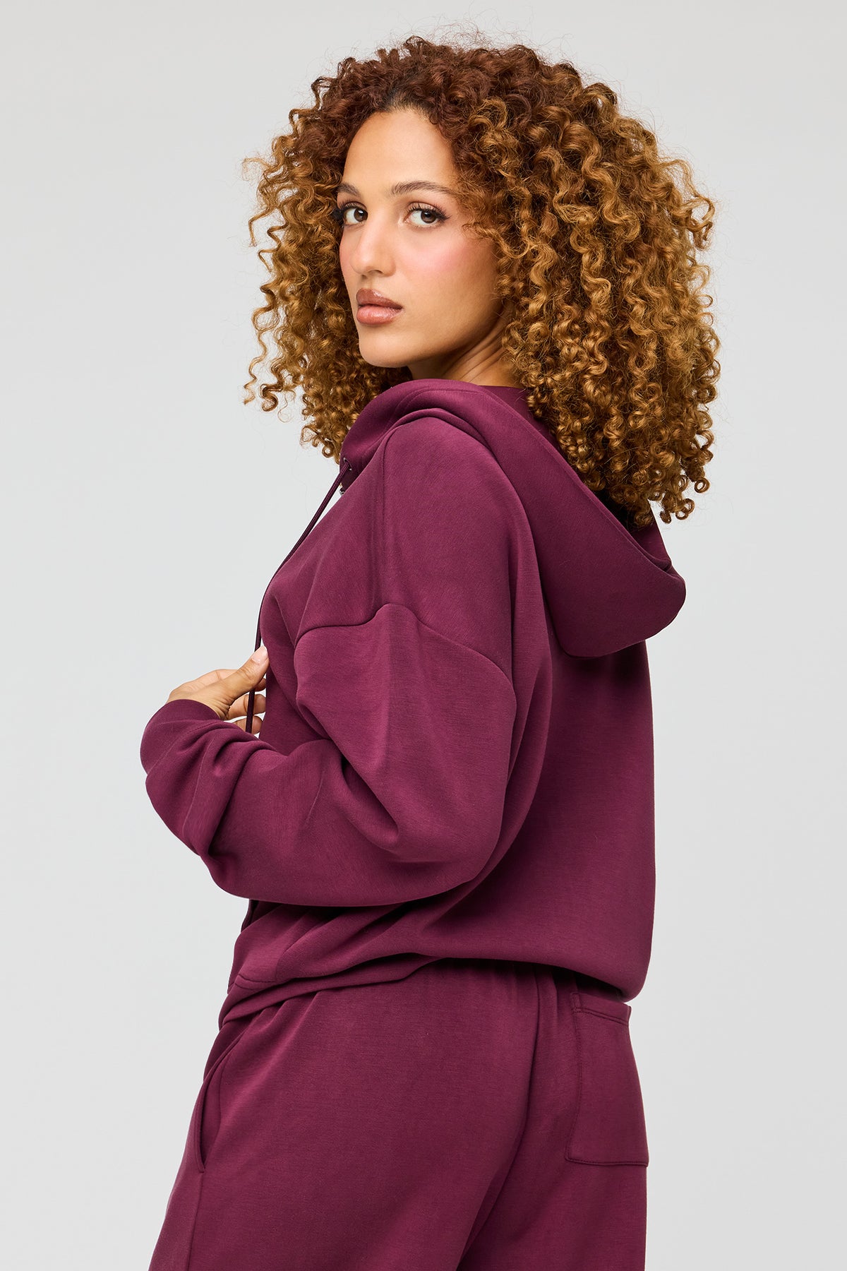 Alt View 2. Luxe Scuba Zip Hoodie - Burgundy