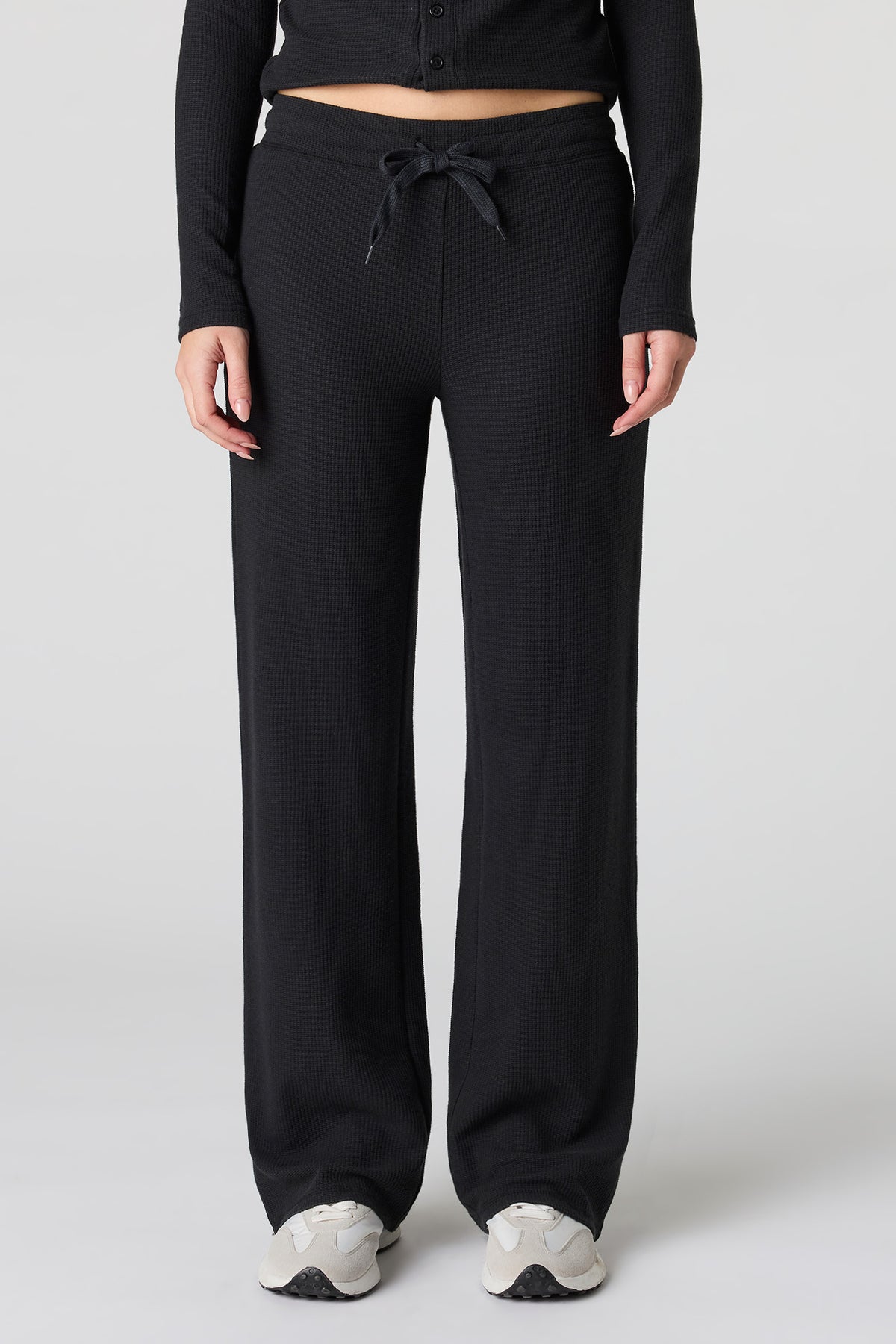 Alt View 2. Waffle Knit Straight Leg Pant - Black
