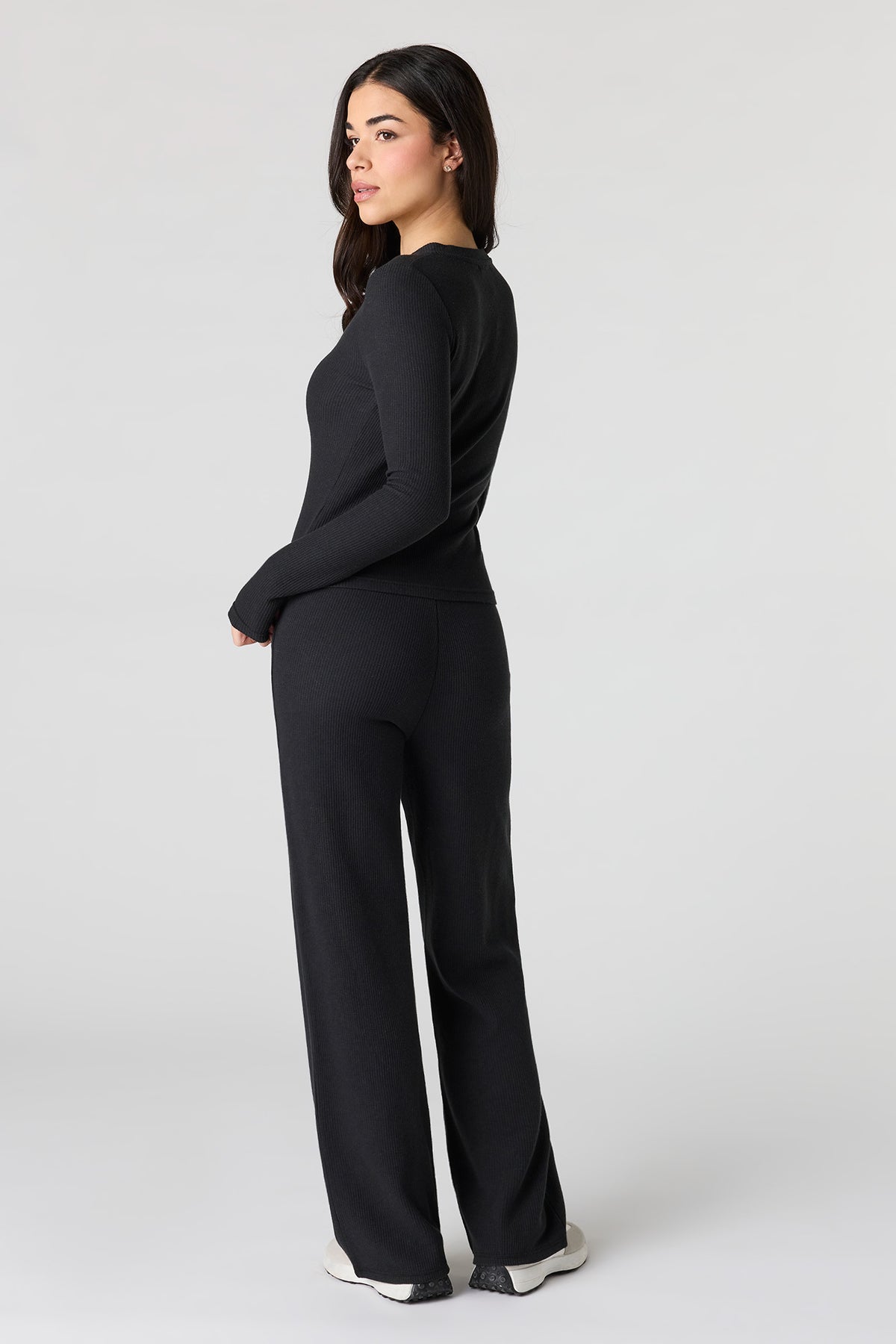 Alt View 3. Waffle Knit Straight Leg Pant - Black