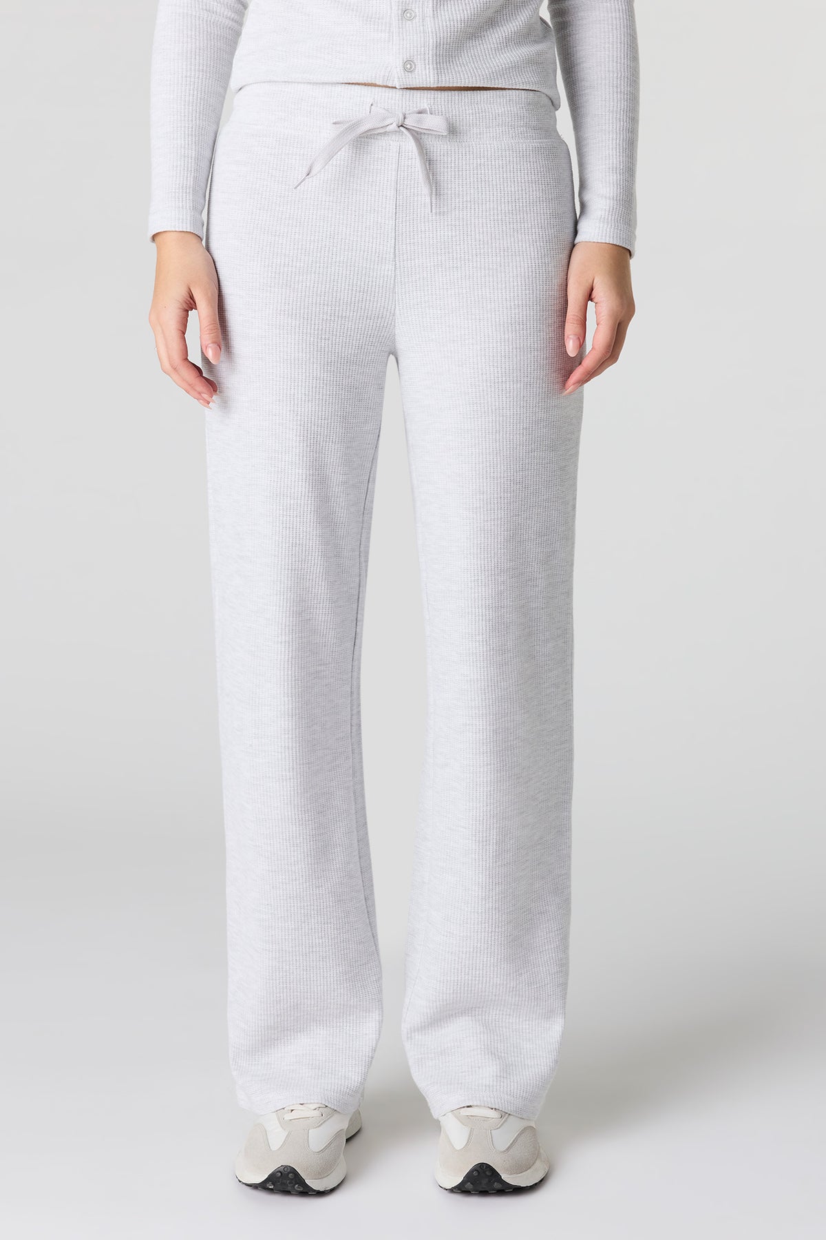 Alt View 2. Waffle Knit Straight Leg Pant - Heather Grey