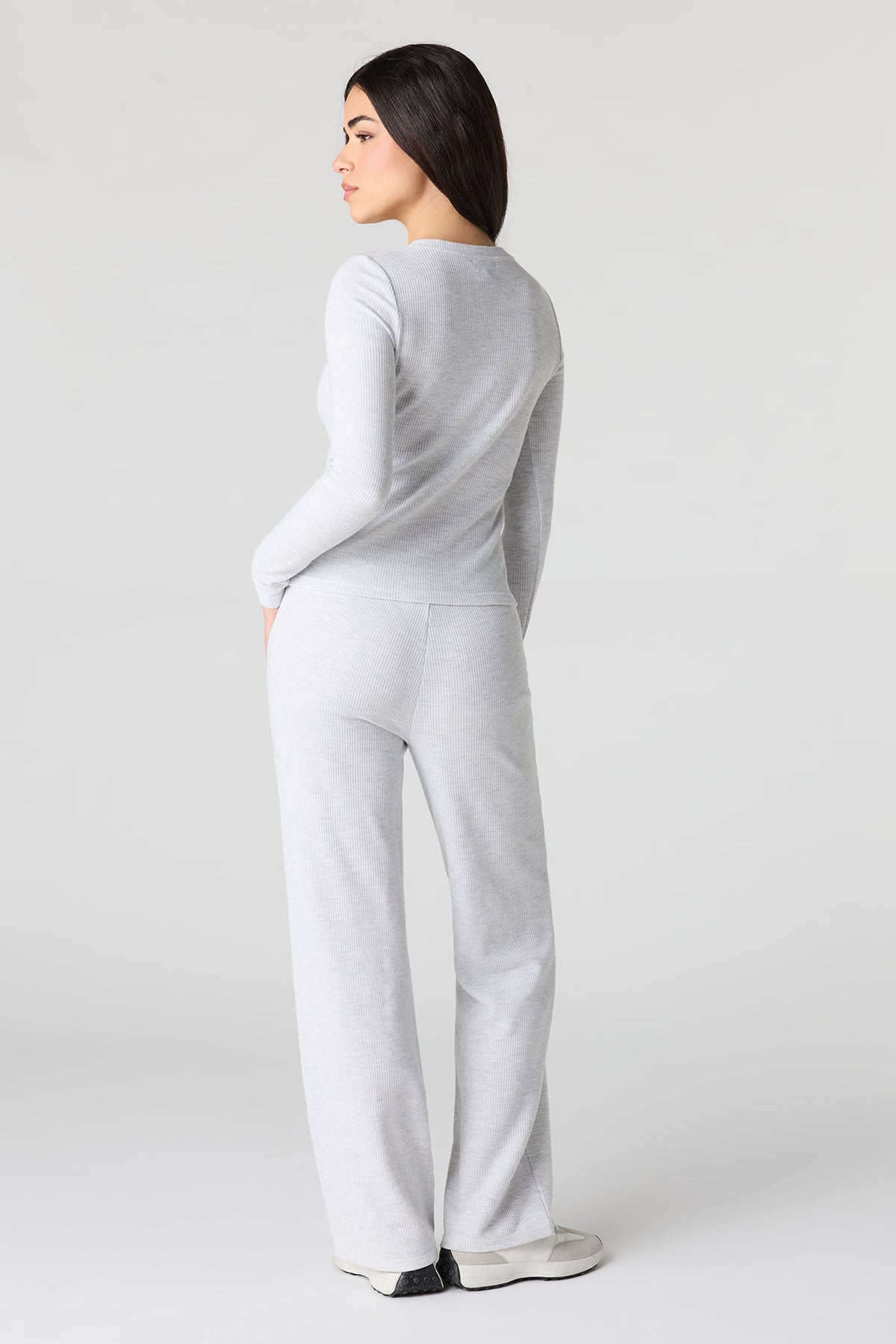 Alt View 3. Waffle Knit Straight Leg Pant - Heather Grey