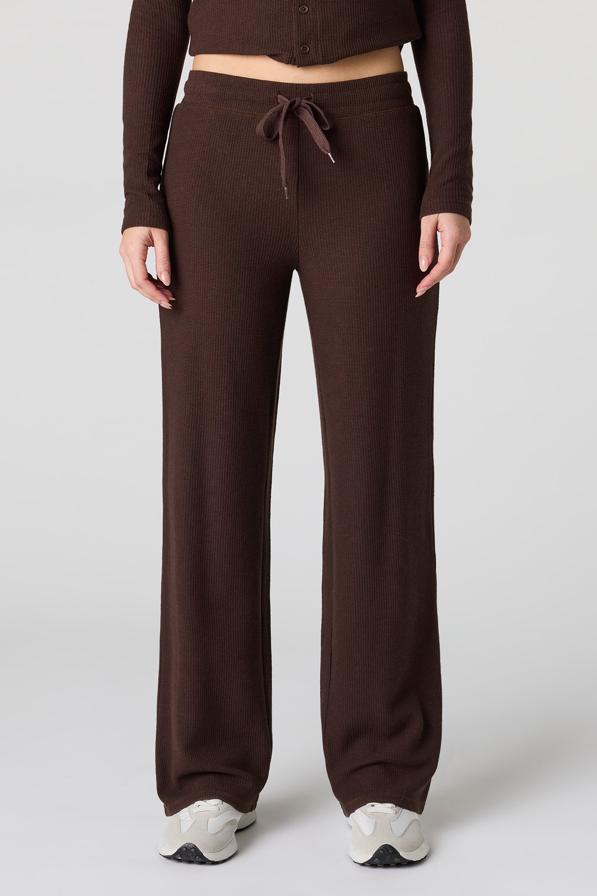 Alt View 2. Waffle Knit Straight Leg Pant - Brown