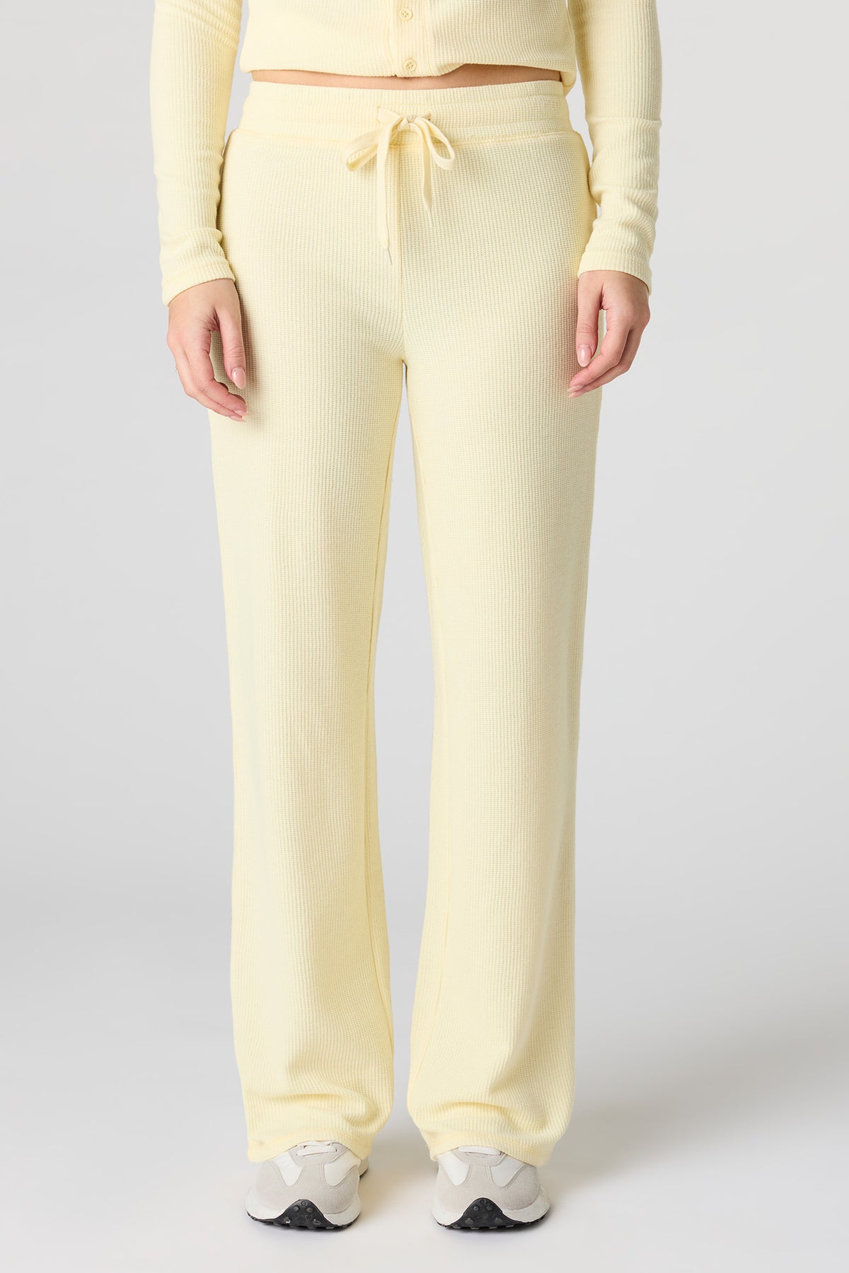 Alt View 2. Waffle Knit Straight Leg Pant - Yellow