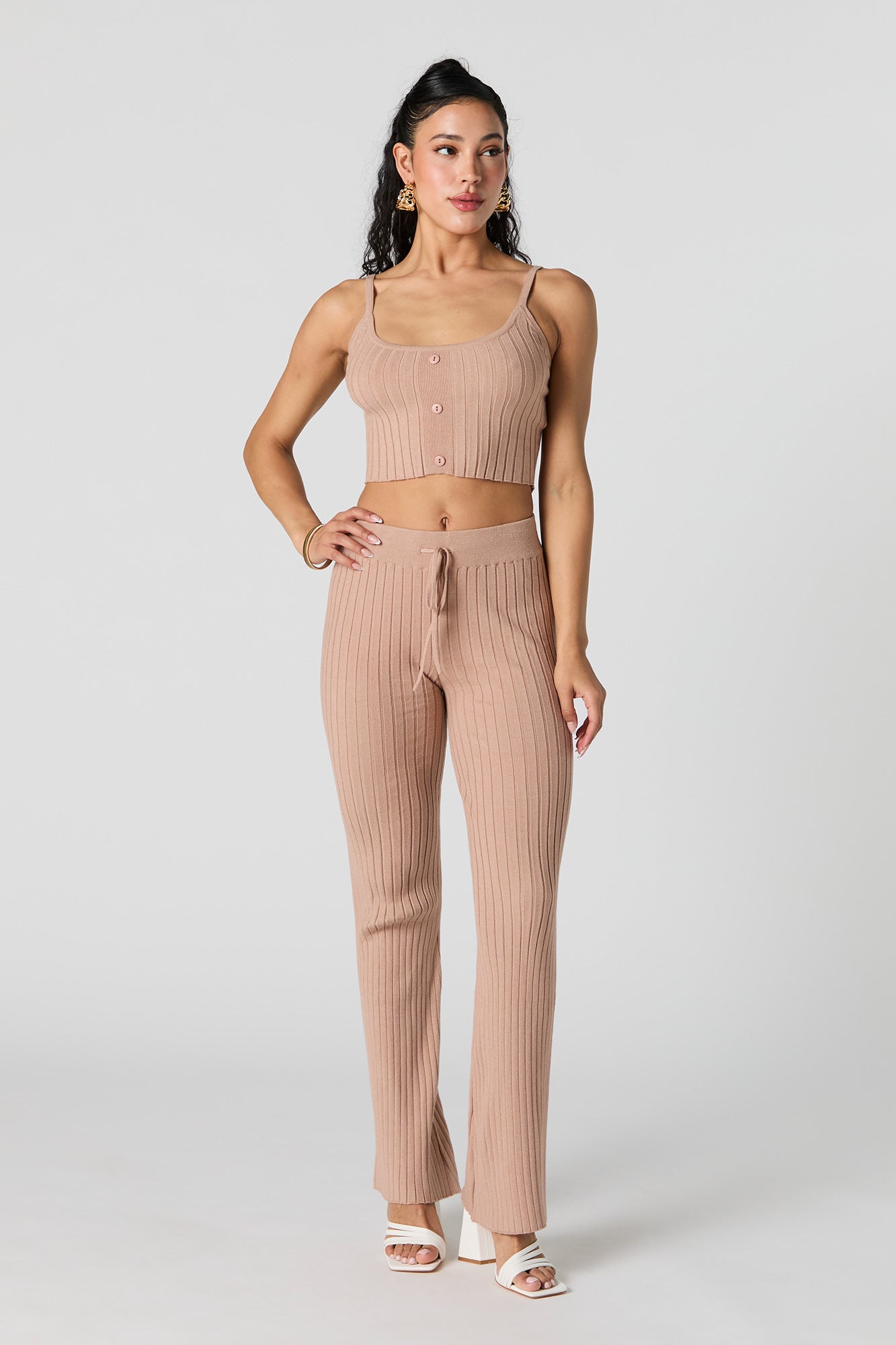 Pantalon en tricot côtelé avec taille coulissante