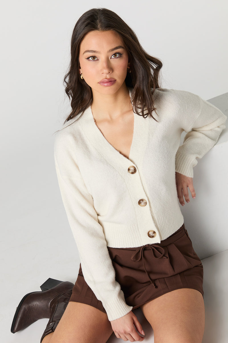 Cartigan boutonné en tricot mousseux