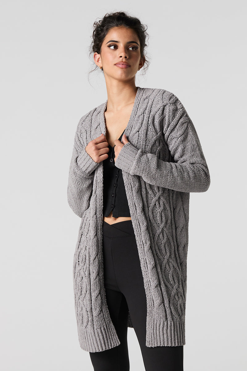 Cardigan long en tricot à mailles torsadées