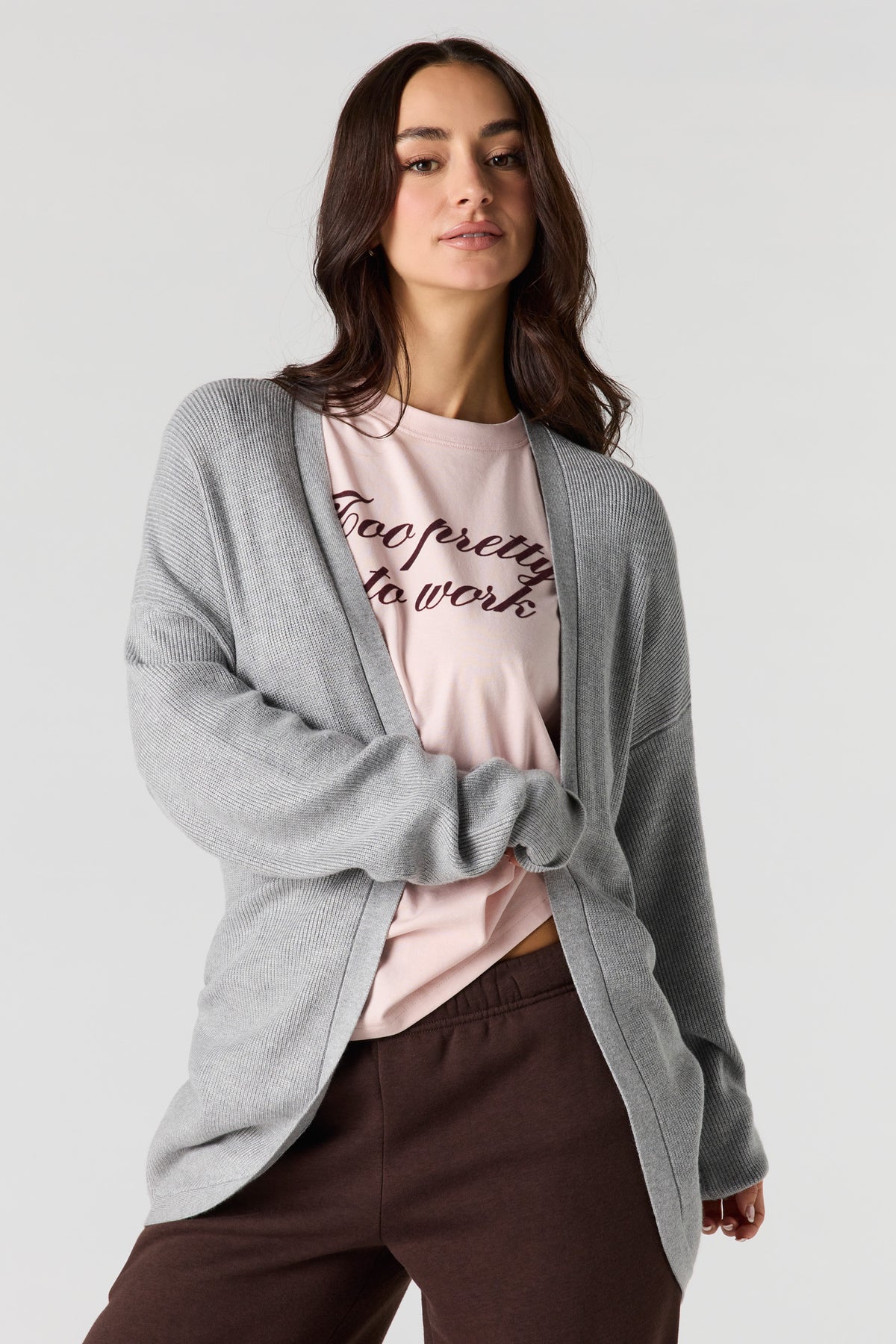 Cardigan ouvert côtelé