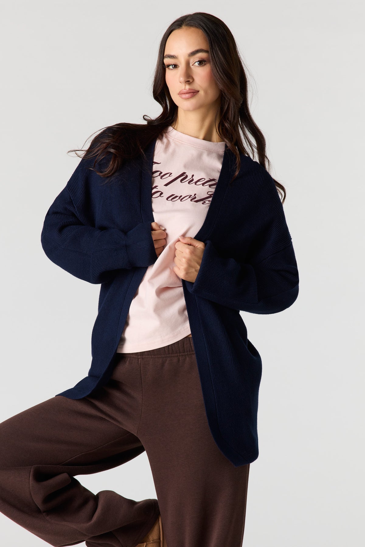 Cardigan ouvert côtelé
