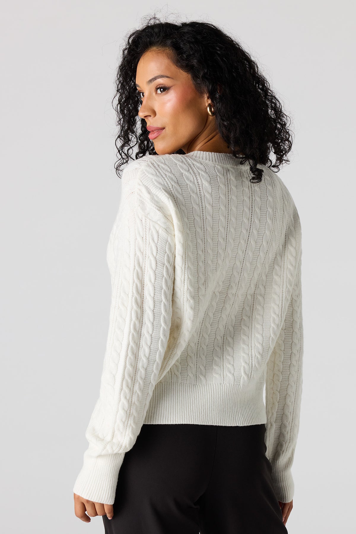 Alt View 2. Cable Knit Cardigan - Cream