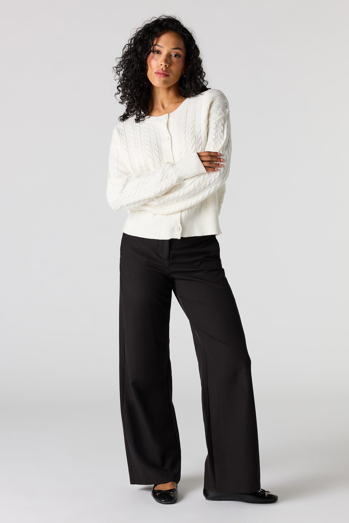 Alt View 3. Cable Knit Cardigan - Cream