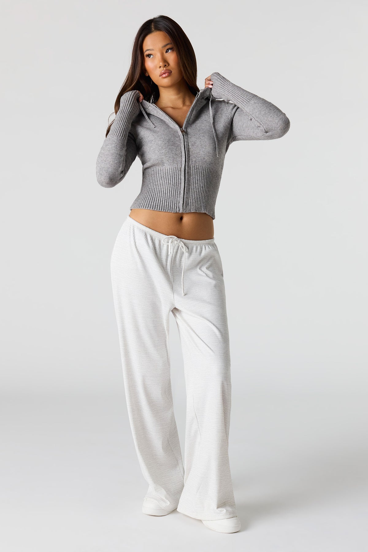 Alt View 3. Zip-Up Sweater Hoodie - Heather Grey