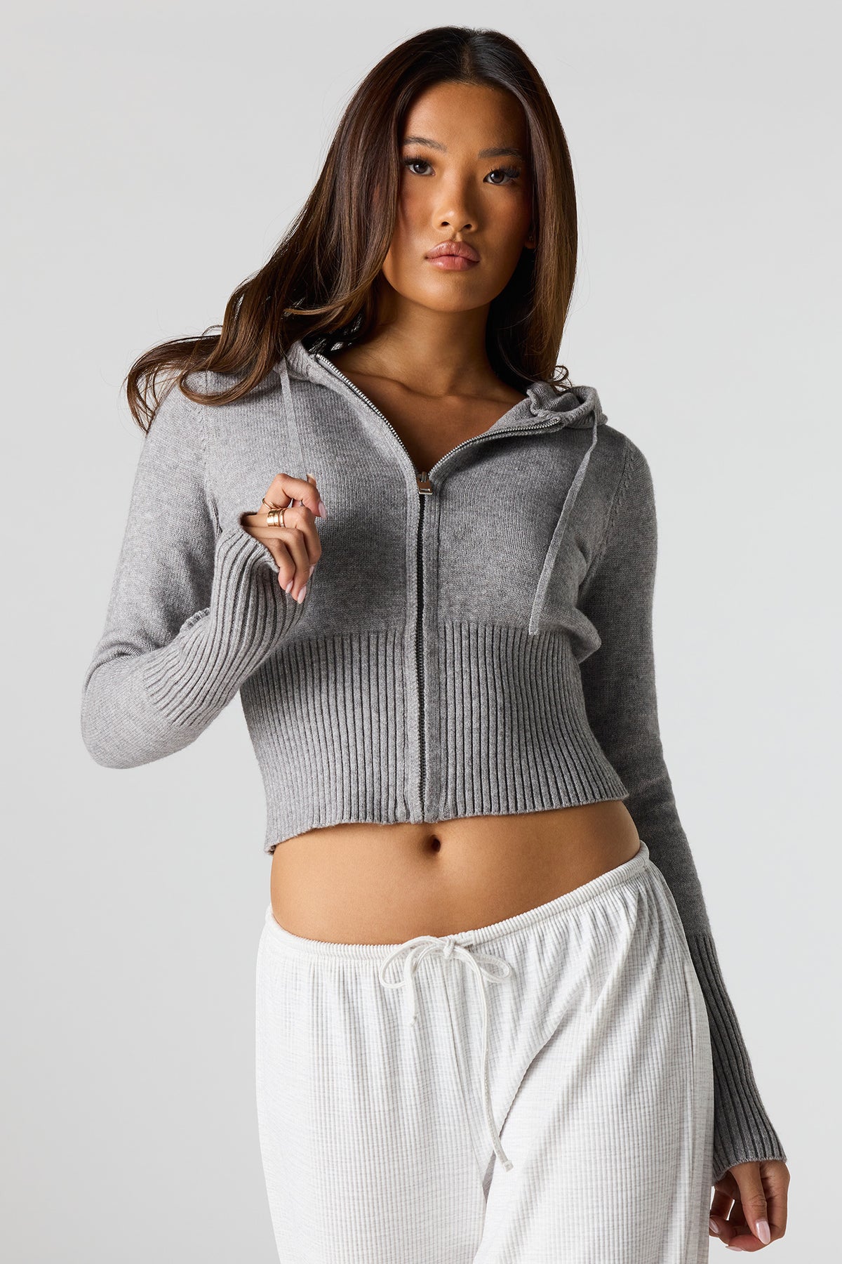 Zip-Up Sweater Hoodie - Heather Grey