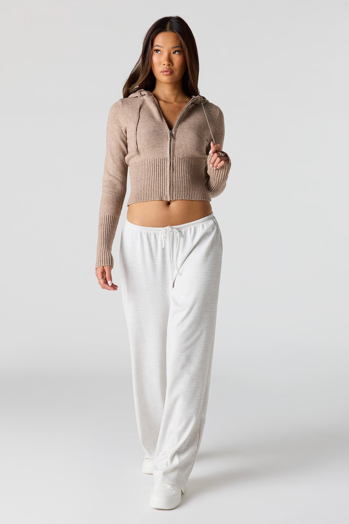 Alt View 3. Zip-Up Sweater Hoodie - Oatmeal