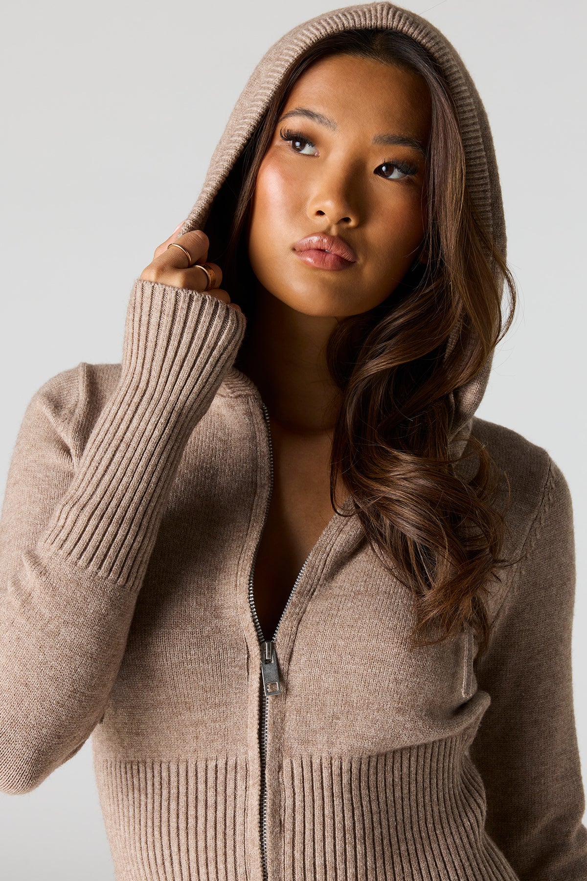 Alt View 4. Zip-Up Sweater Hoodie - Oatmeal