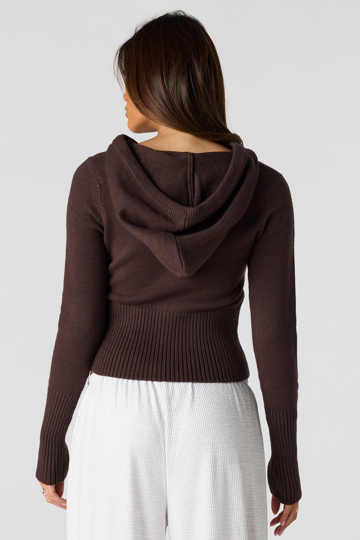 Alt View 2. Zip-Up Sweater Hoodie - Dark Brown