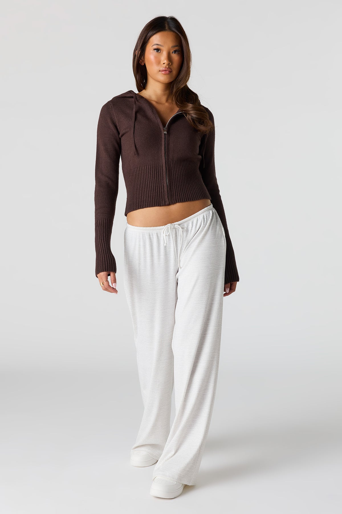 Alt View 3. Zip-Up Sweater Hoodie - Dark Brown