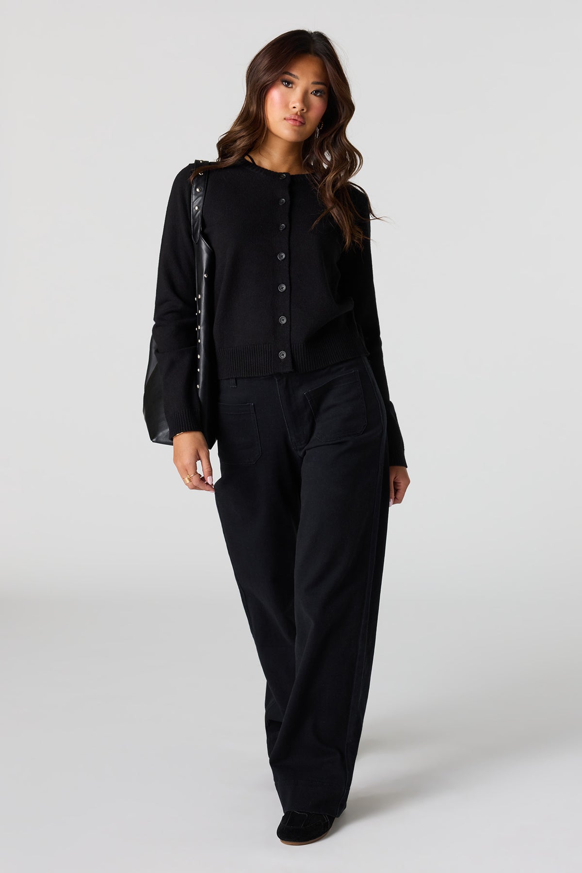 Alt View 3. Button-Up Cardigan - Black