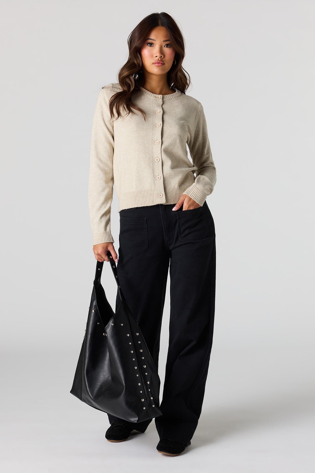 Alt View 3. Button-Up Cardigan - Oatmeal