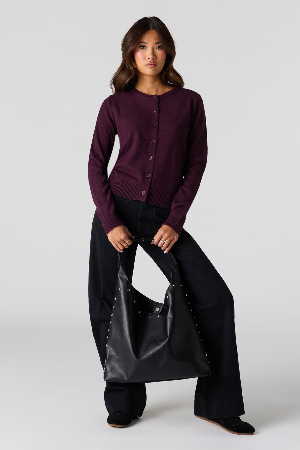 Alt View 3. Button-Up Cardigan - Burgundy