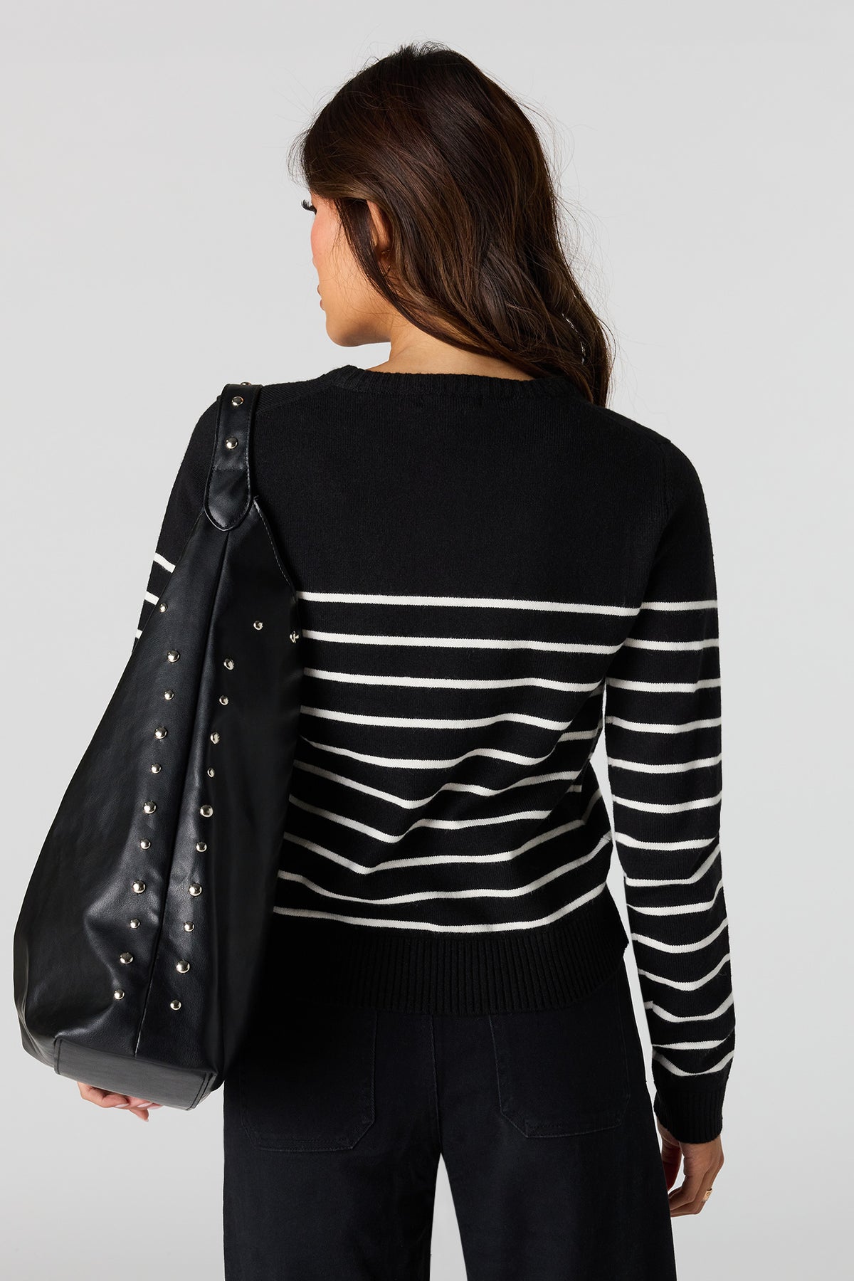 Alt View 2. Button-Up Cardigan - Black with White