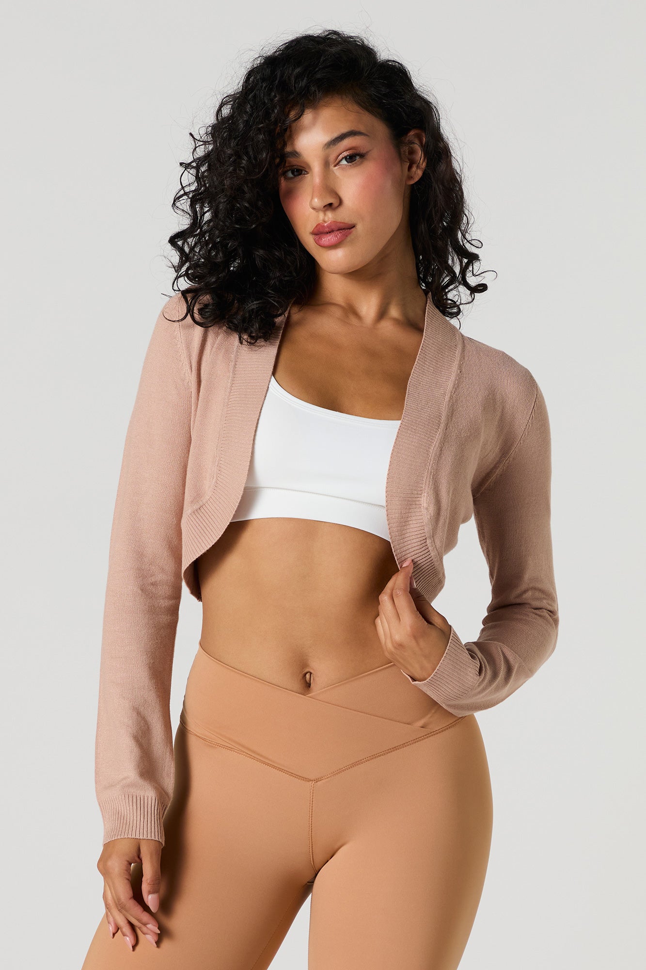 Ribbed Knit Open Front Cropped Cardigan